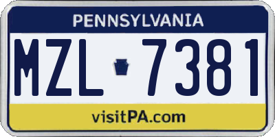 PA license plate MZL7381