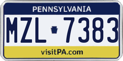 PA license plate MZL7383