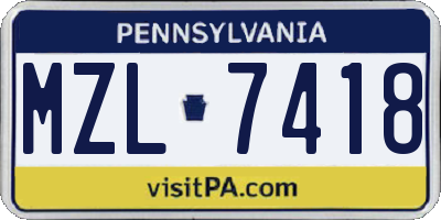 PA license plate MZL7418