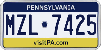 PA license plate MZL7425