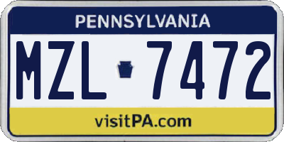 PA license plate MZL7472