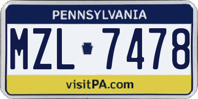 PA license plate MZL7478