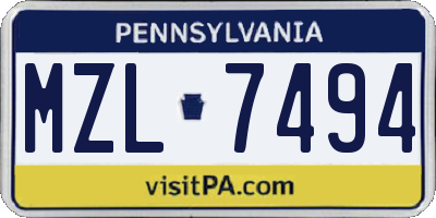 PA license plate MZL7494