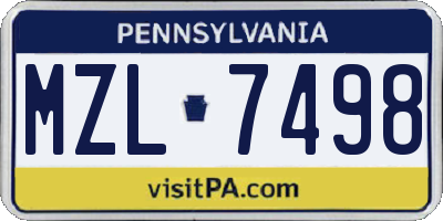 PA license plate MZL7498