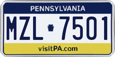 PA license plate MZL7501
