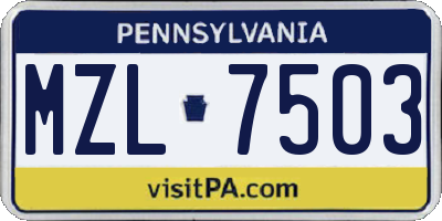 PA license plate MZL7503