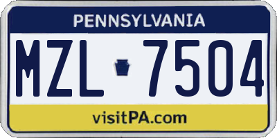 PA license plate MZL7504
