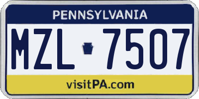 PA license plate MZL7507