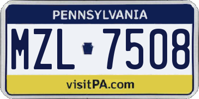 PA license plate MZL7508