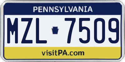 PA license plate MZL7509