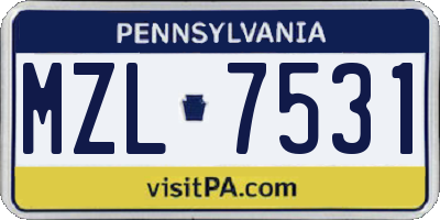 PA license plate MZL7531