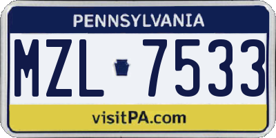 PA license plate MZL7533
