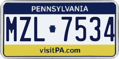 PA license plate MZL7534