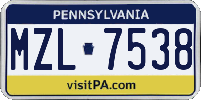 PA license plate MZL7538