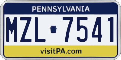 PA license plate MZL7541