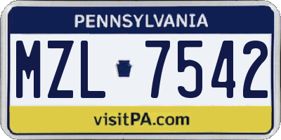 PA license plate MZL7542