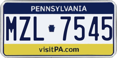 PA license plate MZL7545
