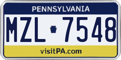 PA license plate MZL7548