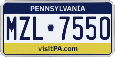 PA license plate MZL7550