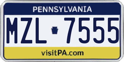 PA license plate MZL7555