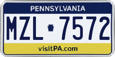 PA license plate MZL7572