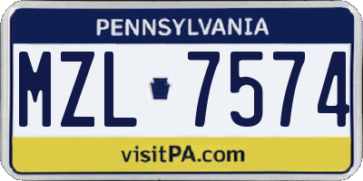 PA license plate MZL7574