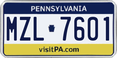 PA license plate MZL7601