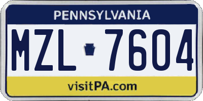 PA license plate MZL7604