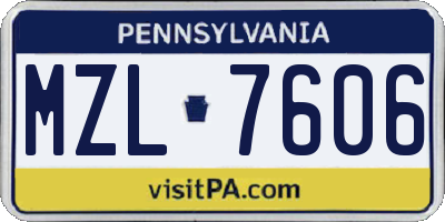 PA license plate MZL7606
