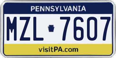 PA license plate MZL7607