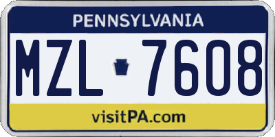 PA license plate MZL7608