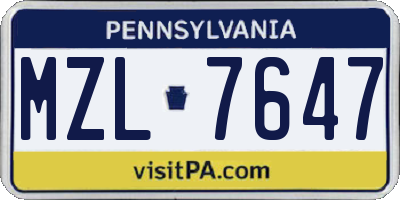 PA license plate MZL7647