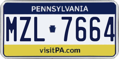 PA license plate MZL7664