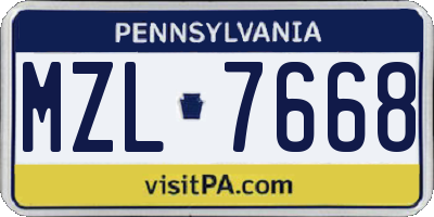 PA license plate MZL7668
