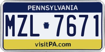 PA license plate MZL7671