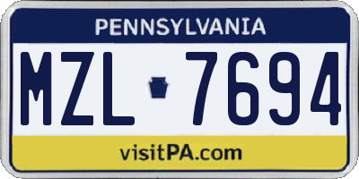PA license plate MZL7694