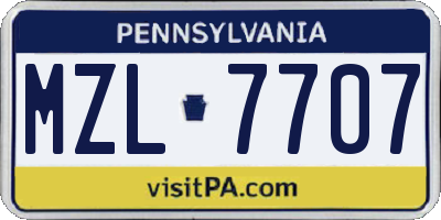 PA license plate MZL7707