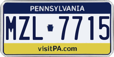 PA license plate MZL7715