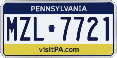 PA license plate MZL7721