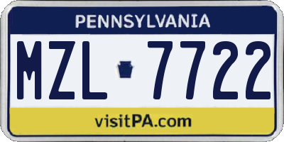 PA license plate MZL7722
