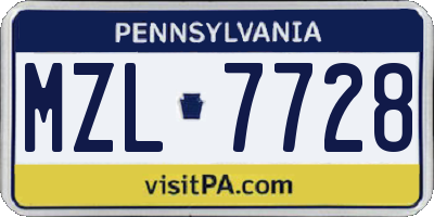PA license plate MZL7728