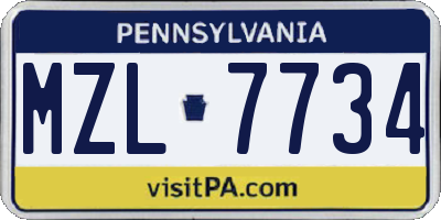 PA license plate MZL7734