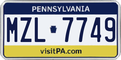 PA license plate MZL7749