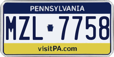 PA license plate MZL7758
