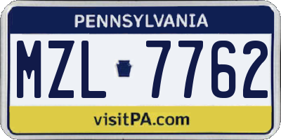 PA license plate MZL7762