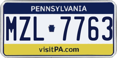 PA license plate MZL7763