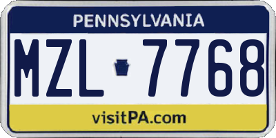 PA license plate MZL7768