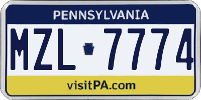 PA license plate MZL7774
