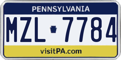 PA license plate MZL7784