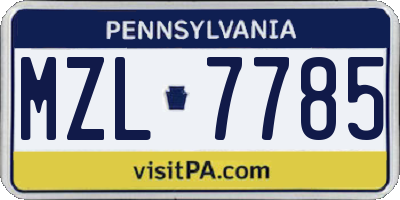 PA license plate MZL7785
